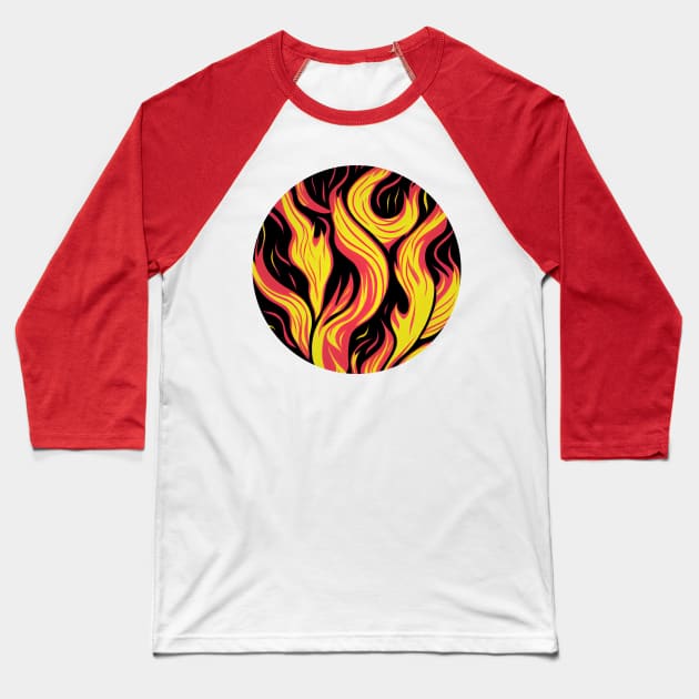 Abstract Fire Circle || Vector Art Flames Baseball T-Shirt by Mad Swell Designs